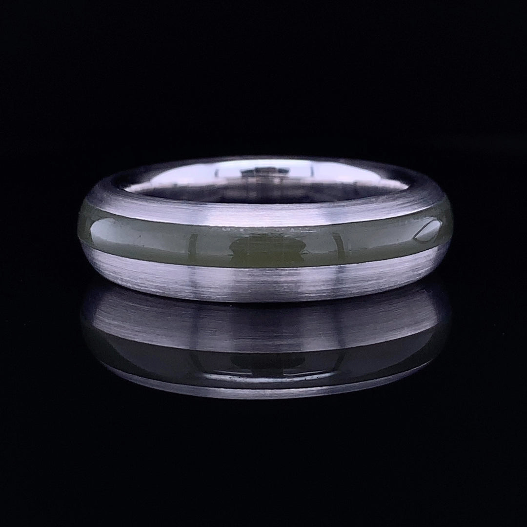 Solid 10K White Gold Brushed Pounamu Ring