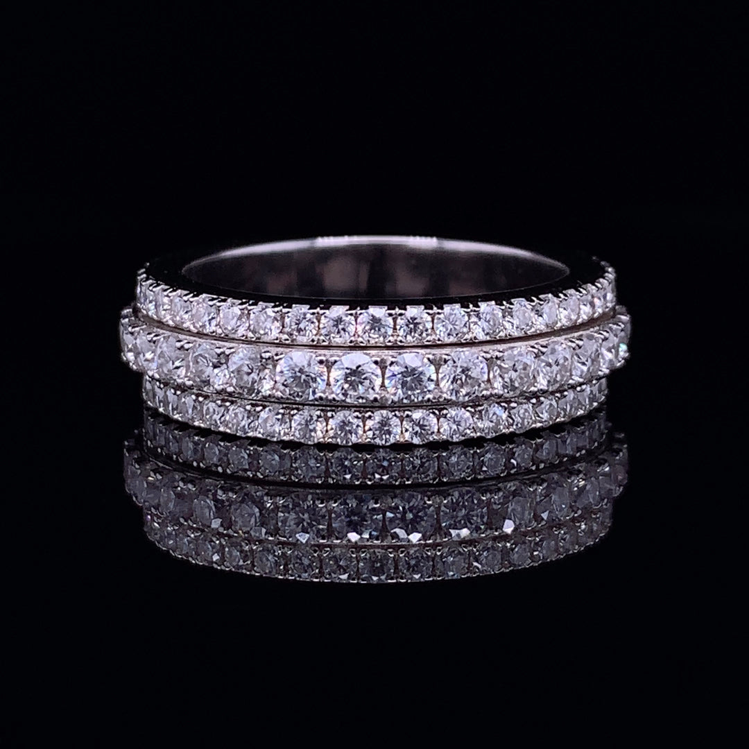 Solid Sterling Silver Moissanite Pave Spinner Ring