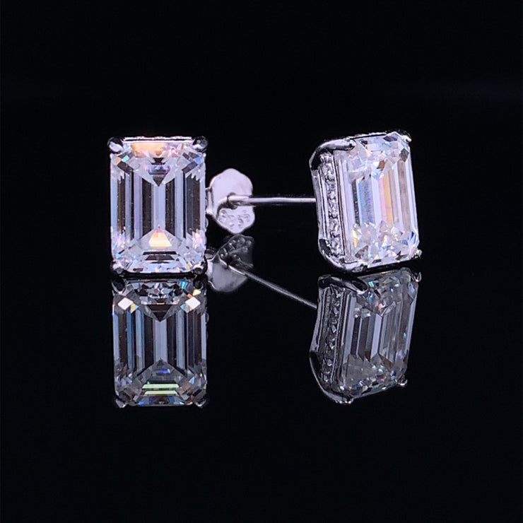 2ct Emerald Cut Moissanite Earrings with hidden Halo