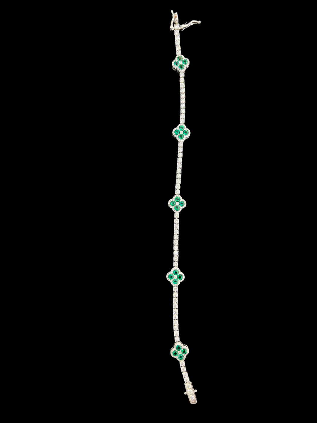 Clover Bracelet 3mm White Moissanite & Lab Emerald 18cm