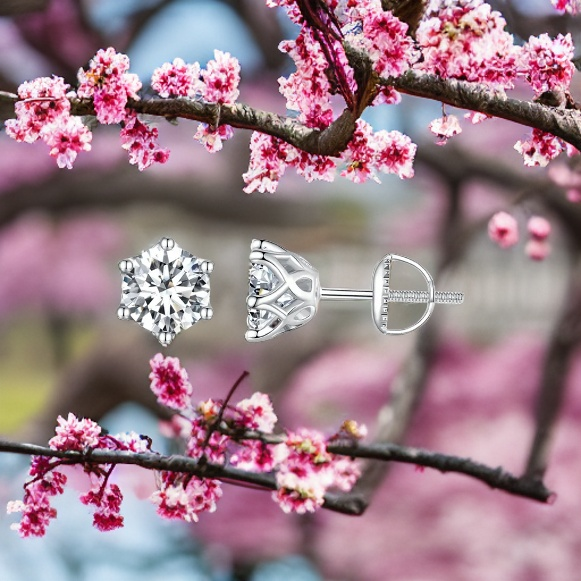 Solid Sterling Silver 4ct Moissanite Tulip Solitaire Earrings