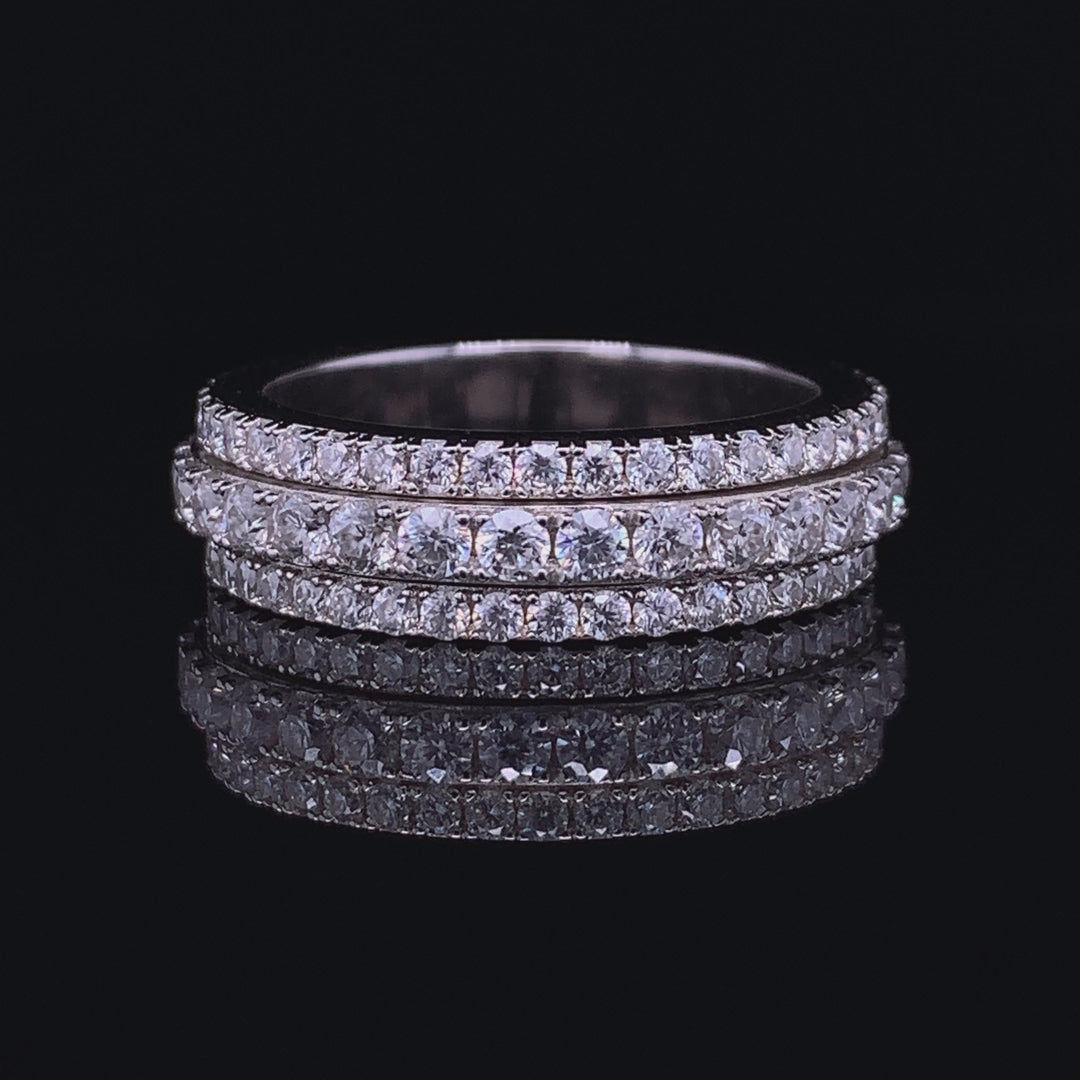 Solid Sterling Silver Moissanite Pave Spinner Ring