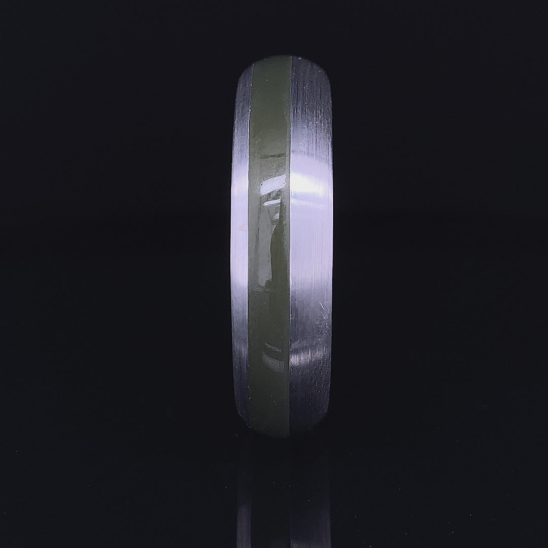 Solid 10K White Gold Brushed Pounamu Ring