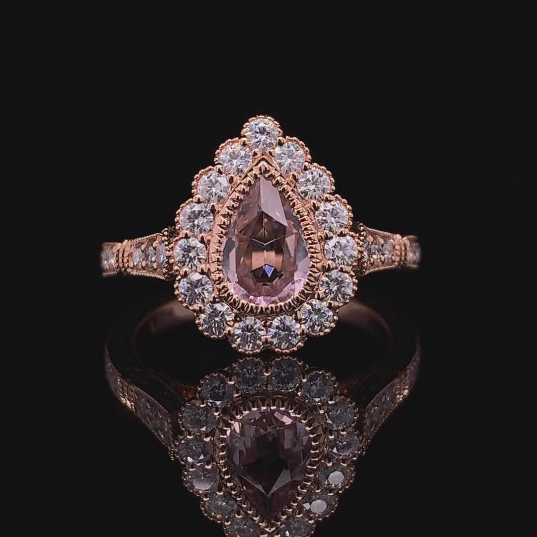 Natural Morganite & Moissanite Pear Vintage Ring
