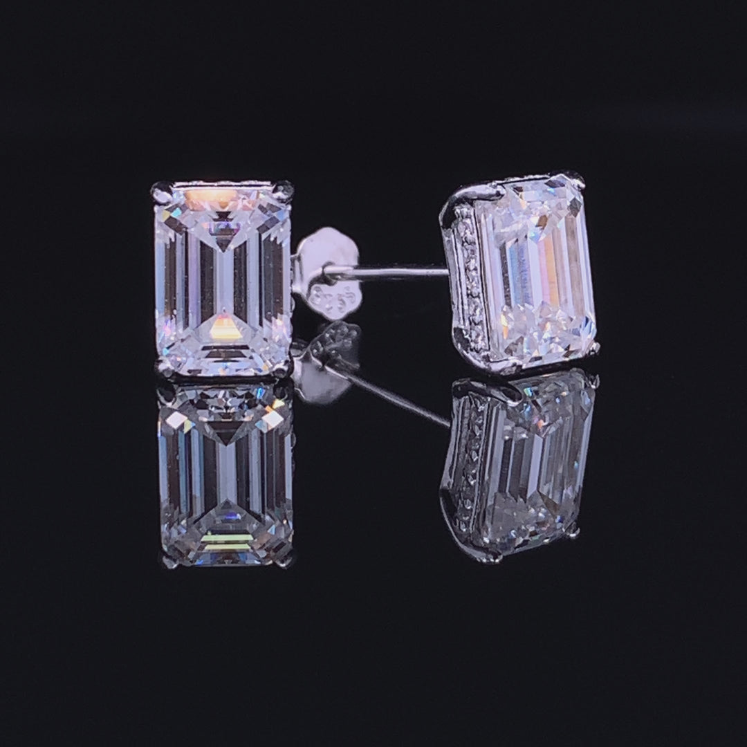 2ct Emerald Cut Moissanite Earrings with hidden Halo