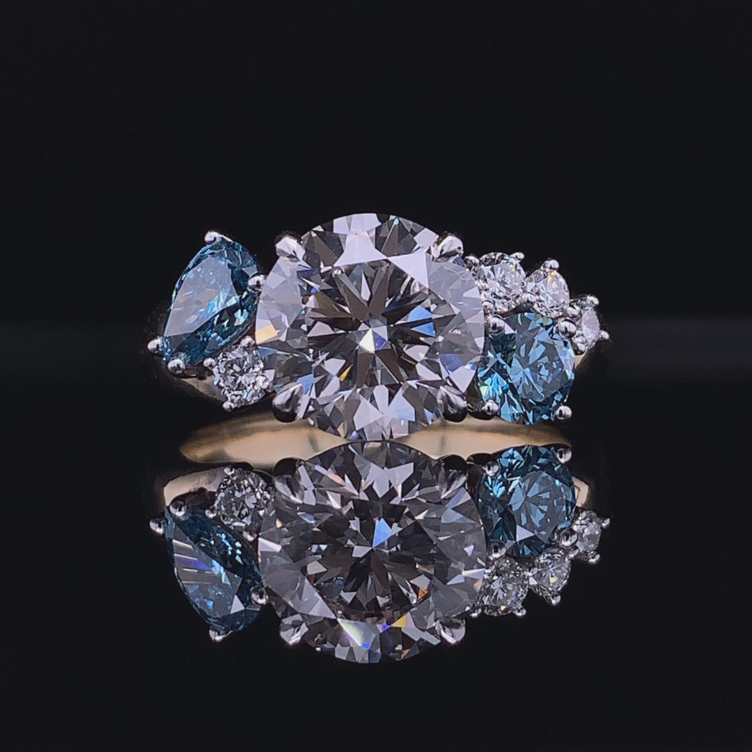 Blue & White Diamond Asymmetrical Ring