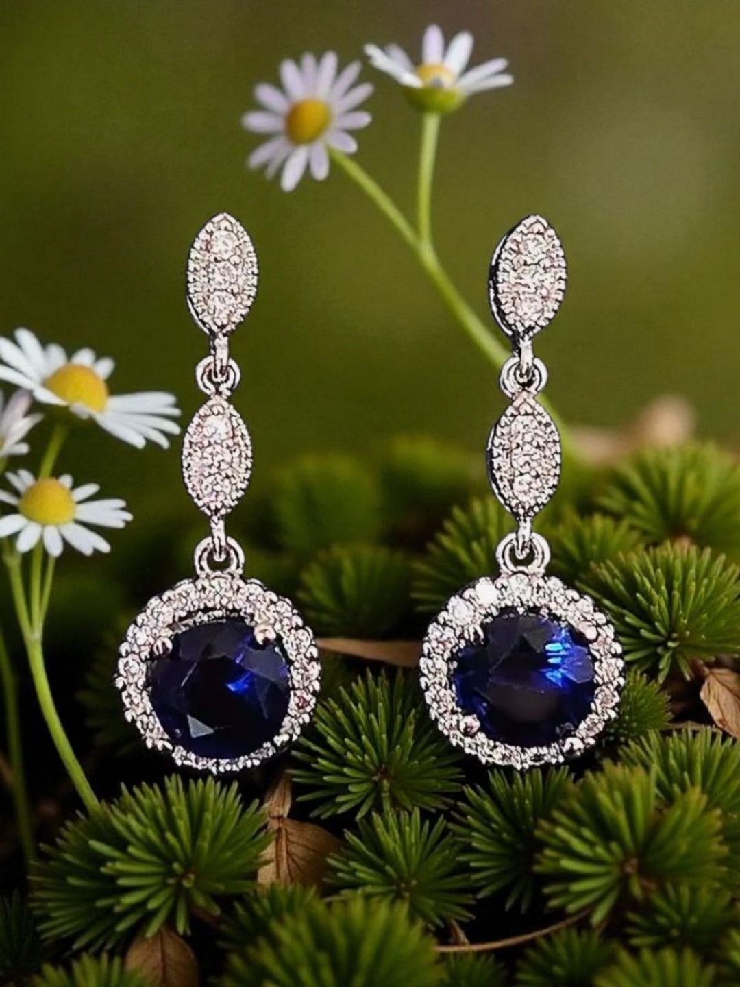 Sapphire Vintage Cluster Drop Earrings