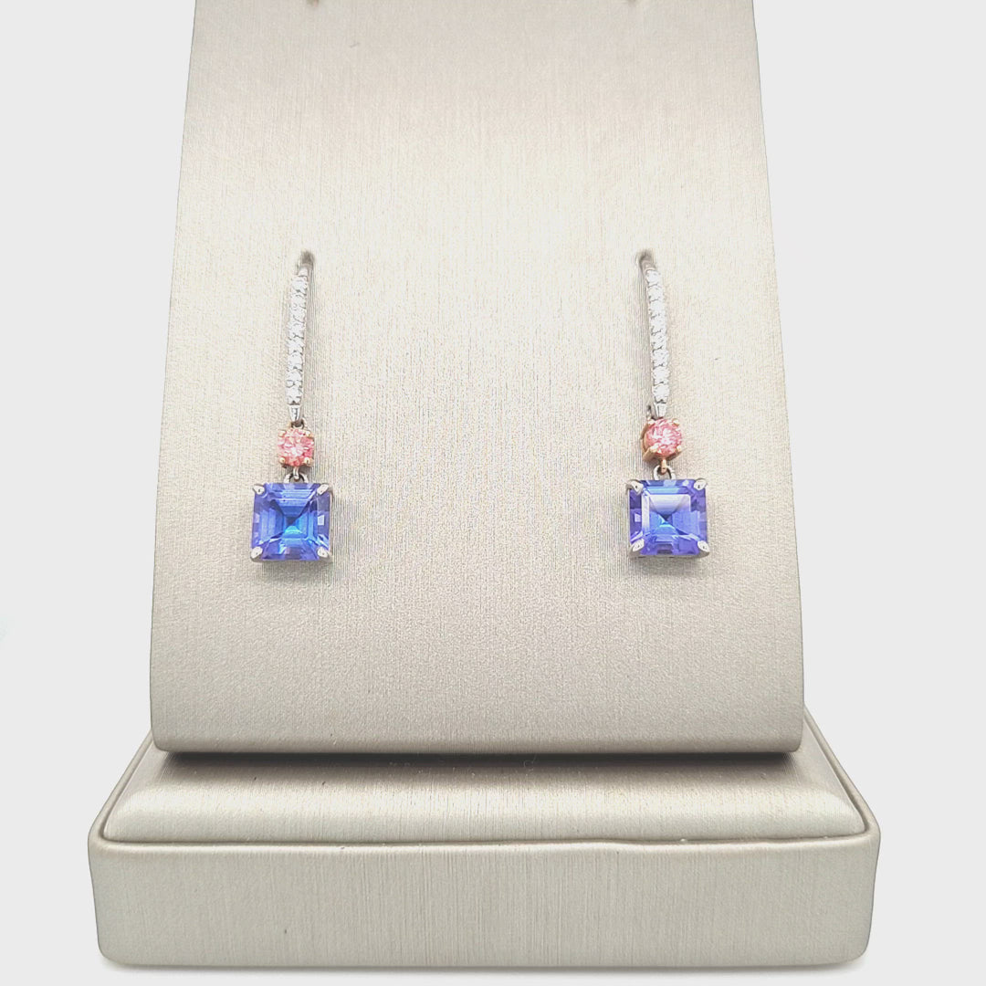 Tanzanite & Pink Diamond Drop Earrings