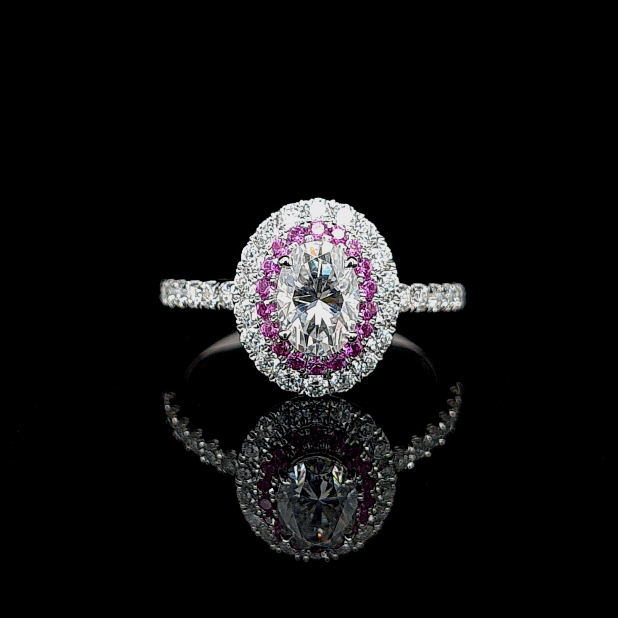 Pink and White Moissanite cheapest Double Halo Ring