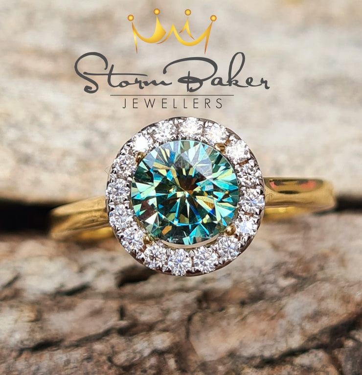 Teal Halo Ring - Custom 0076