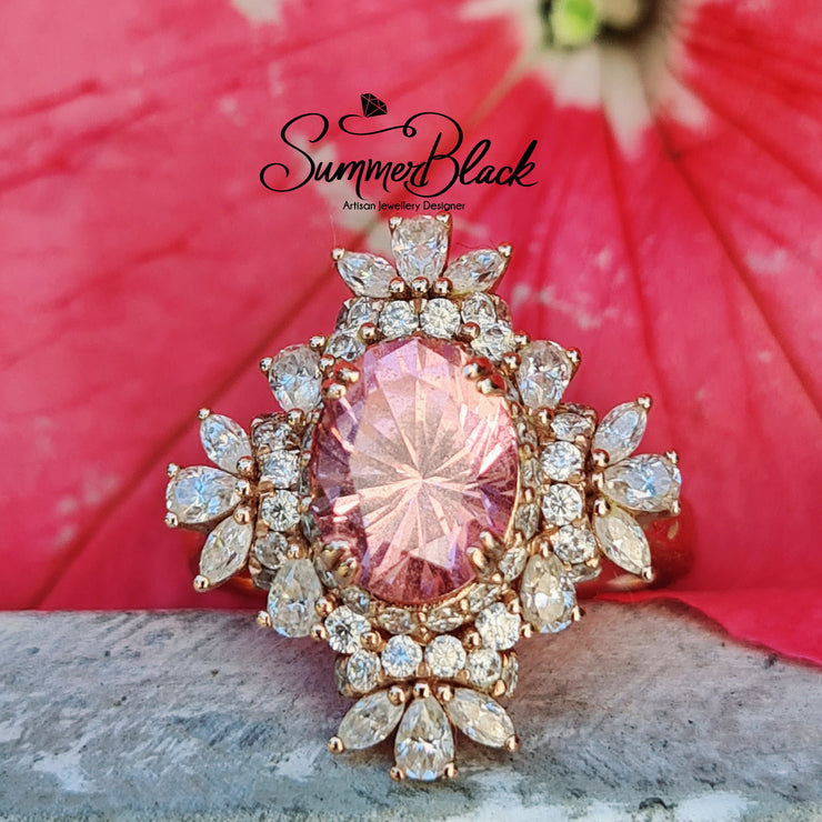 Pale Pink Oval Sapphire Ring - Custom 0010