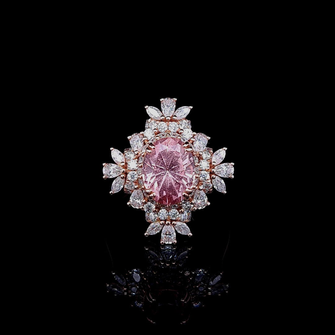 Luxurious Pink Peach Sapphire & Moissanite Ring