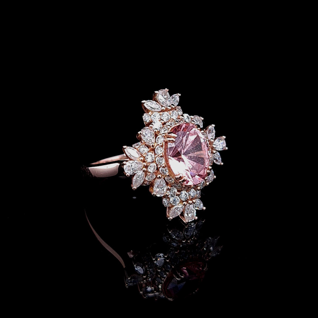 Luxurious Pink Peach Sapphire & Moissanite Ring