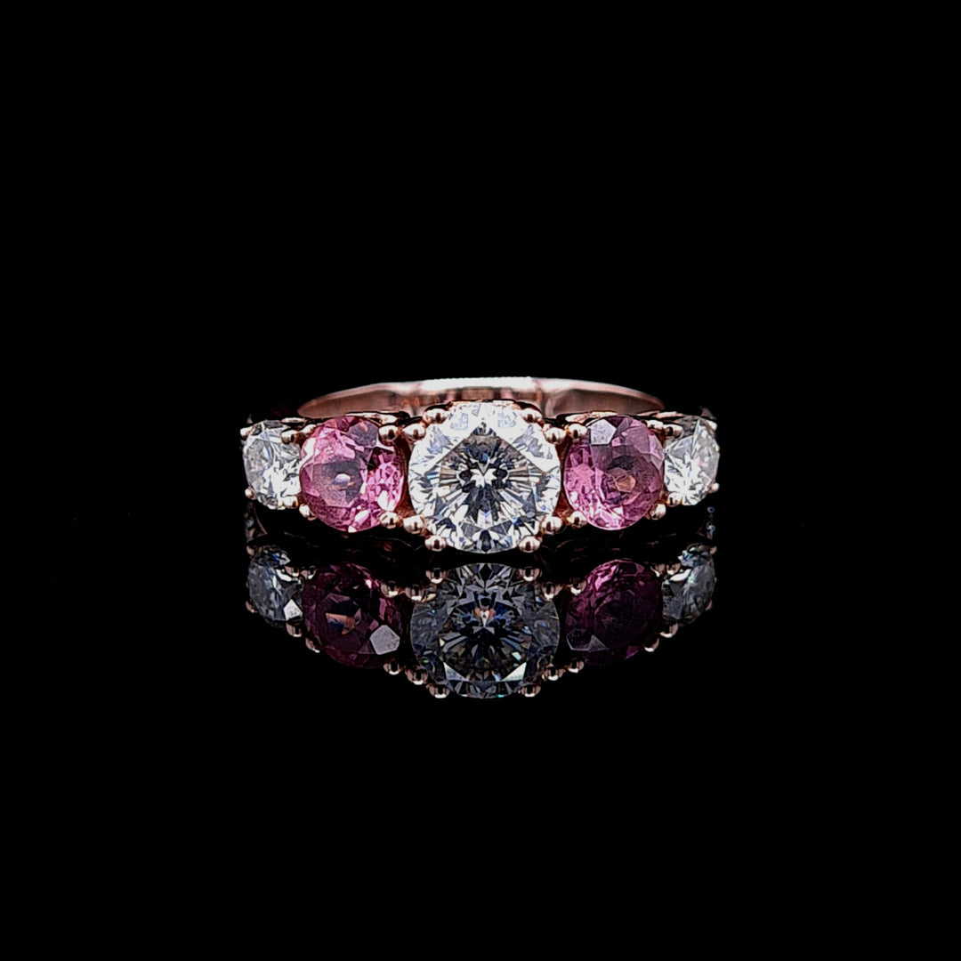 5 Stone Tourmaline & Moissanite in Solid Rose Gold