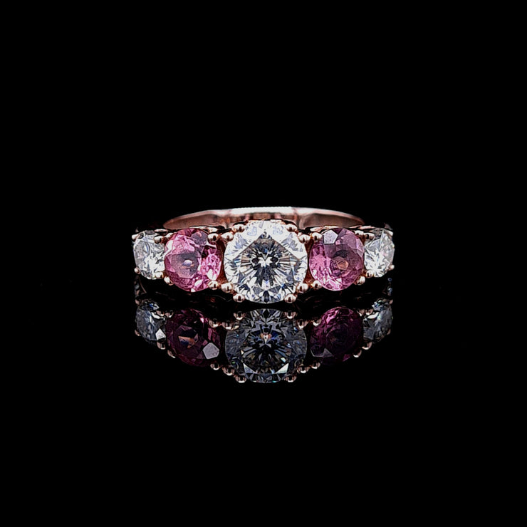 5 Stone Tourmaline & Moissanite in Solid Rose Gold
