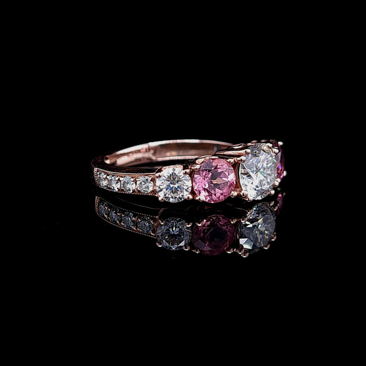5 Stone Tourmaline & Moissanite in Solid Rose Gold