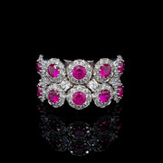 Multi Halo Lab Ruby & Moissanite Band
