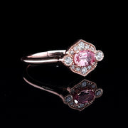One of a Kind 14K Rose Gold Intense Peach Sapphire & Diamond Custom Ring