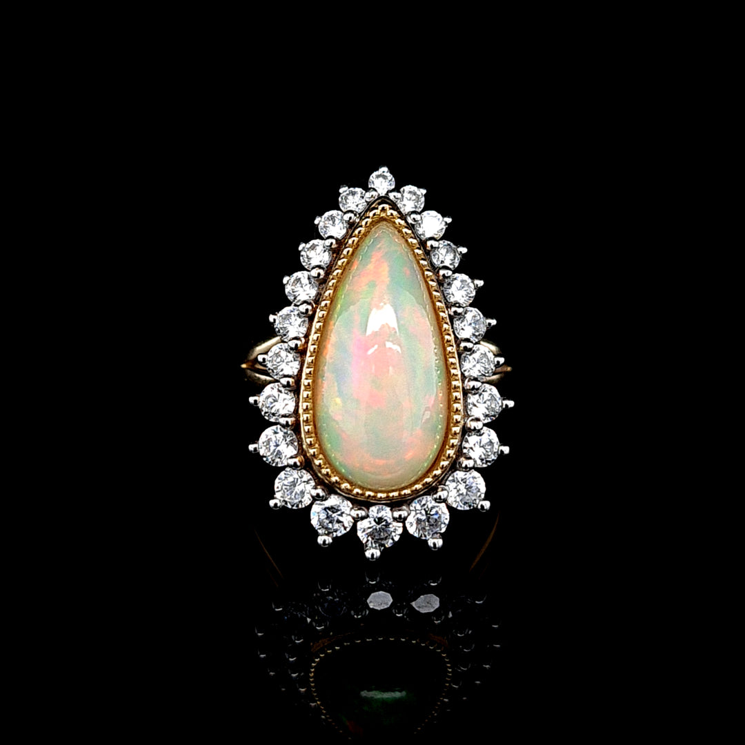 Large Pear Natural Opal Halo Ring
