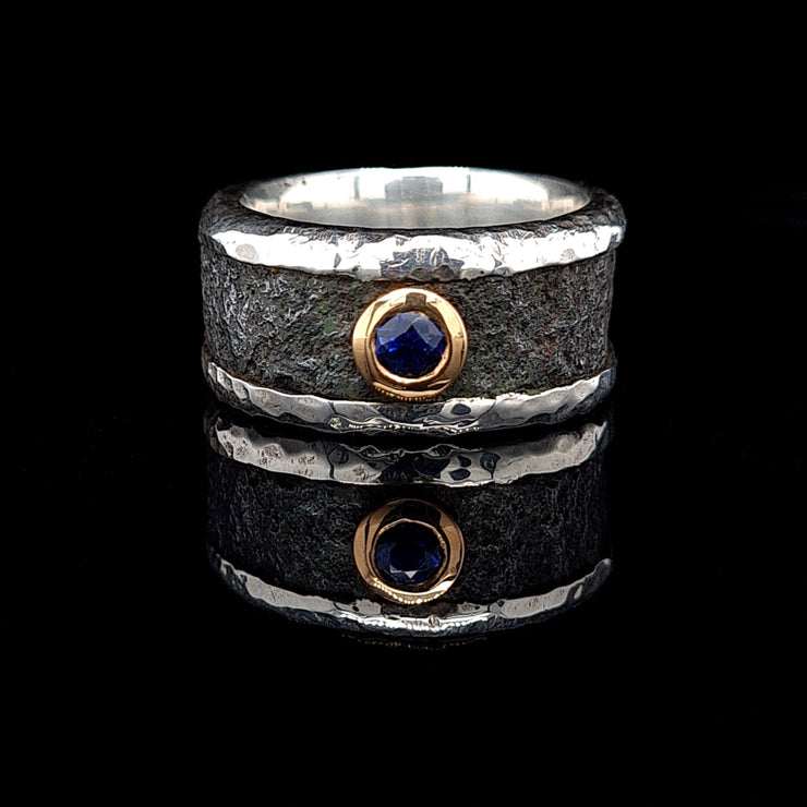 Sapphire & Custom Silver & Steel Band  - 0241