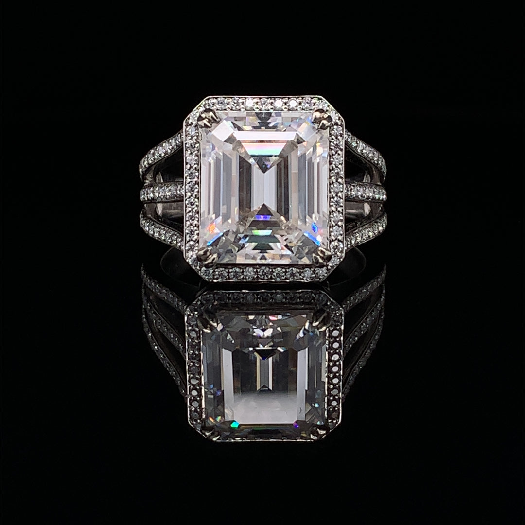 Emerald Cut Triple Shank Ring  - 0219