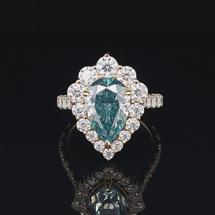 Aquamarine Moissanite Pear Vintage Ring