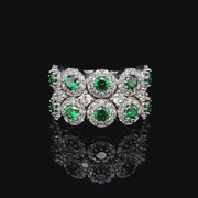 Multi Halo Lab Columbian Emerald & Moissanite Band