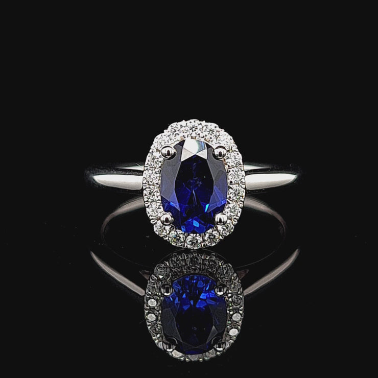 Lab Royal Blue Sapphire & Moissanite Ring - 0238