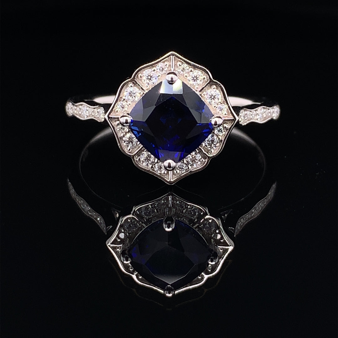 Lab Sapphire Vintage Ring- 0214