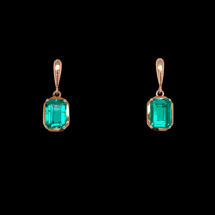 18k Rose Gold 2ct Cultured Zambian Emerald Earrings