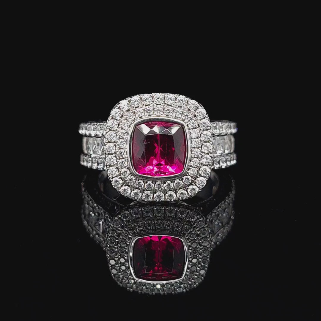 Pink Jellytip Tourmaline Double Halo Ring