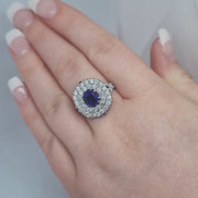 Royal Blue Lab Sapphire & Moissanite Halo Ring