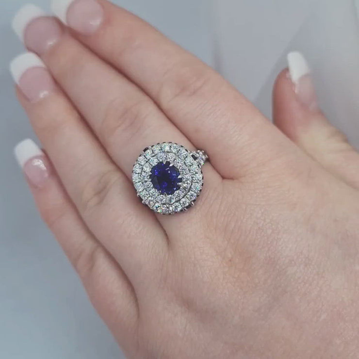 Royal Blue Lab Sapphire & Moissanite Halo Ring