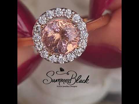 Peach Morganite Halo Ring - Custom 0057