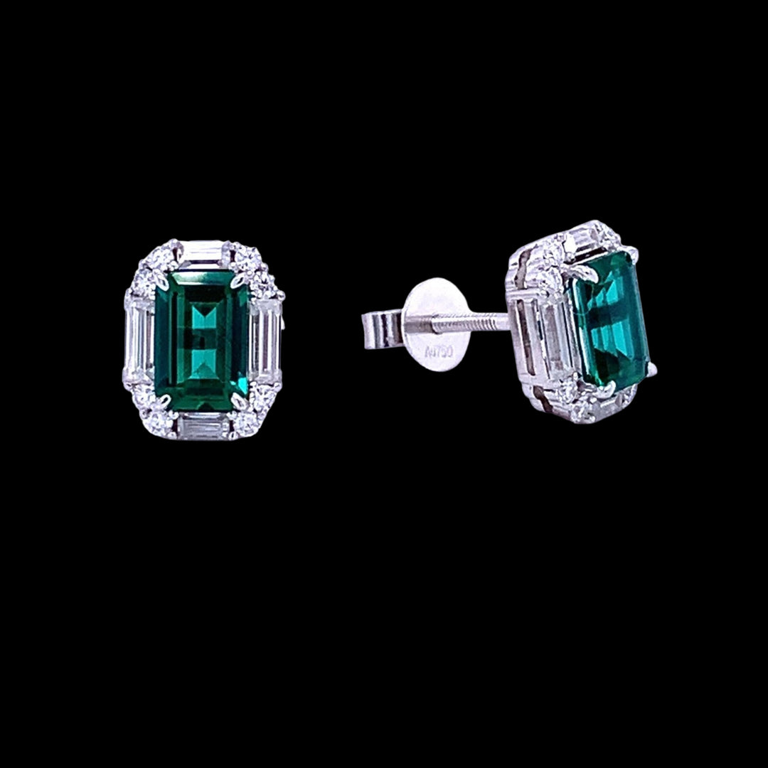 Lab Emerald and Moissanite Earrings - 0202
